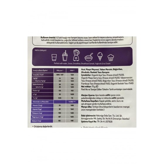 Naturiga Acai Plus  Karışımı 75 Gr.