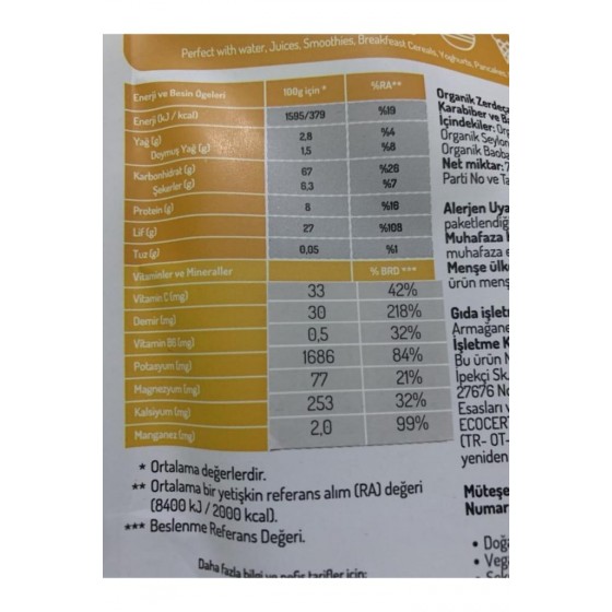 Naturiga Organik Zerdeçallı Karışım (altın Süt Karışımı) 75 Gr.